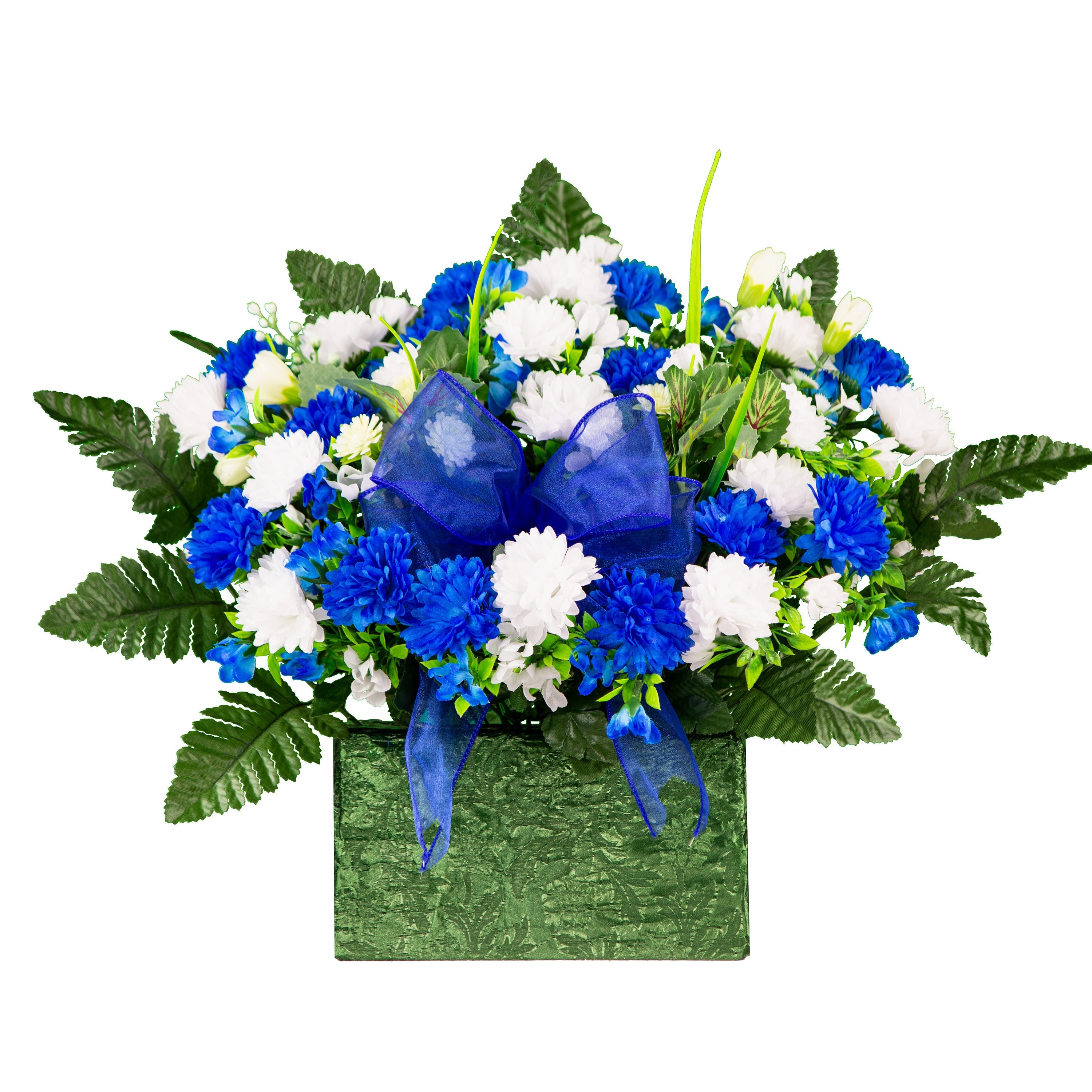 Mamás azules y blancas Arreglo floral de cementerio - Etsy México