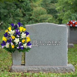 Tulipanes amarillos y flores de cementerio de iris púrpura para jarrón - Flores artificiales de primavera para cementerio (MD2311)
