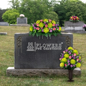 Pink Rose & Green Mum Cemetery Saddle with Matching Bouquet
