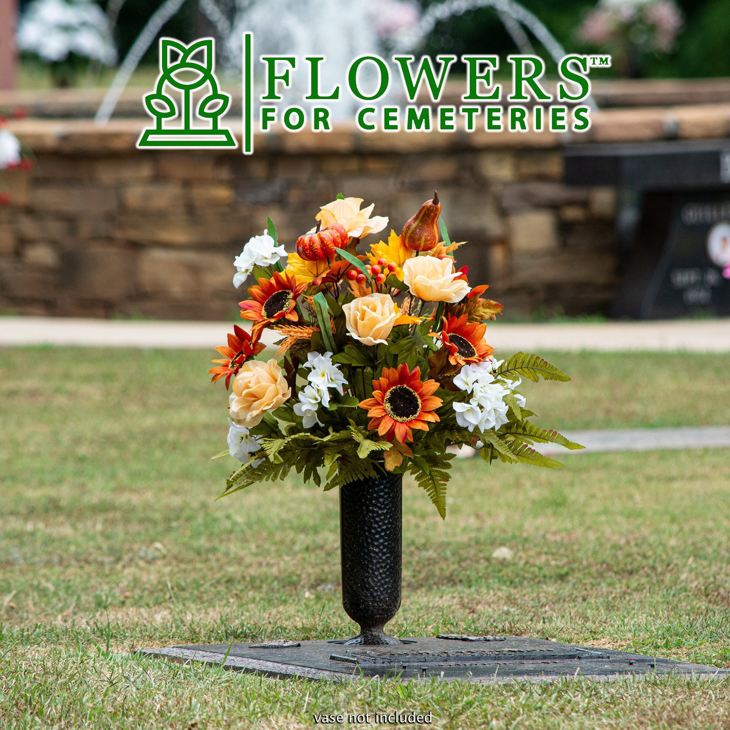 Auburn Sunflower and Pumpkin Mix Fall Cemetery Flowers photo