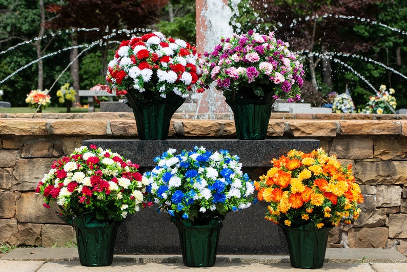 Artificial Garden Mum Plant in Green Flower Pot Pink and Etsy