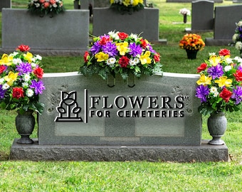 Red Yellow Purple Cemetery Saddle and Flower Arrangement Set - 1 Saddle and 2 Matching Flower Arrangements
