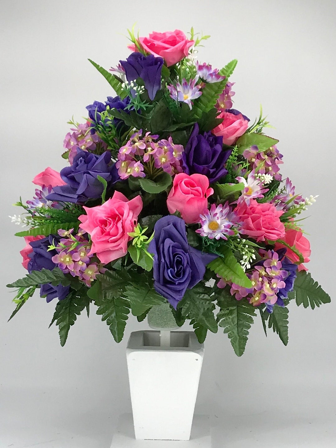 Pink and Purple Silk Flower Arrangement for Cemetery Vase Mothers Day