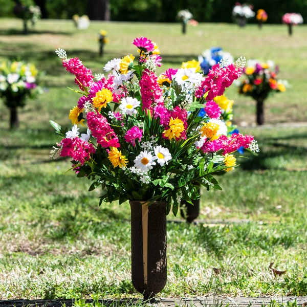 Pink Wildflower Mix Cemetery Flowers for Vase - Mothers Day Artificial Flowers for Cemetery Vase (MD2319)