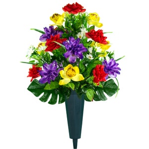 Red Yellow Purple Cemetery Saddle and Flower Arrangement Set 1 Saddle ...