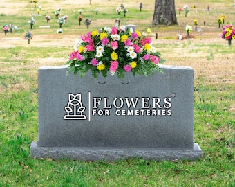 Pink and Yellow Wildflower Cemetery Saddle - Artificial Mothers Day Cemetery Flowers - Spring Headstone Saddle (SD2375)