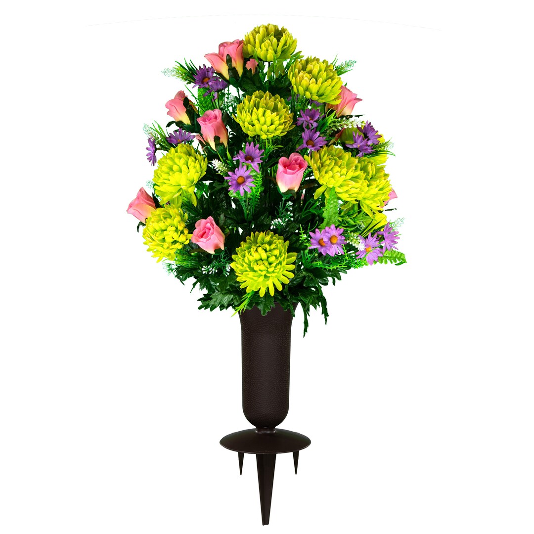 Pink and Green Cemetery Flower Arrangement With Vase Included Sympathy