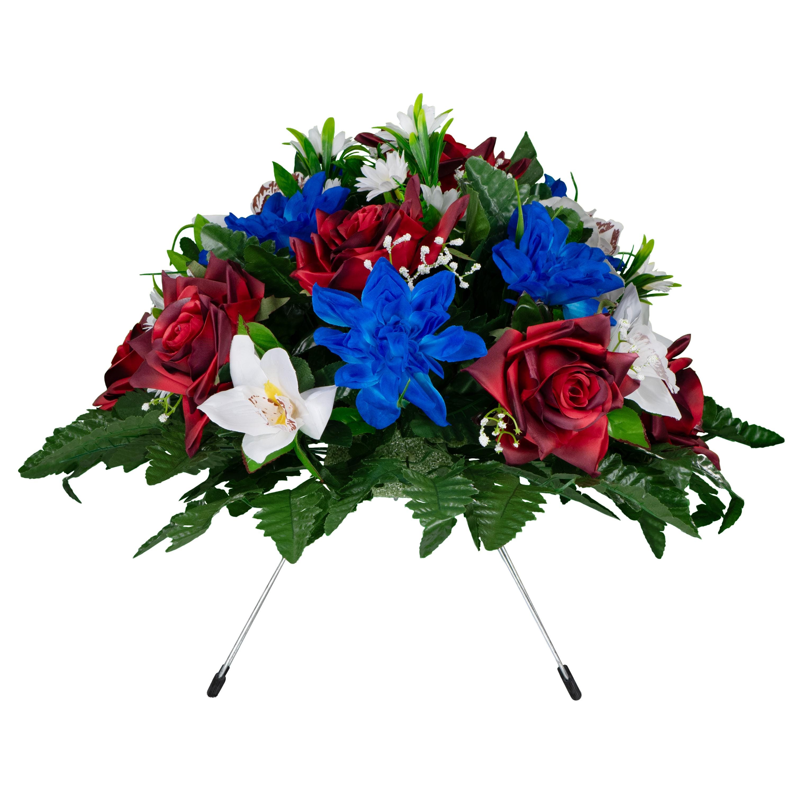 Red White and Blue Artificial Cemetery Saddle for Headstone - Patriotic ...
