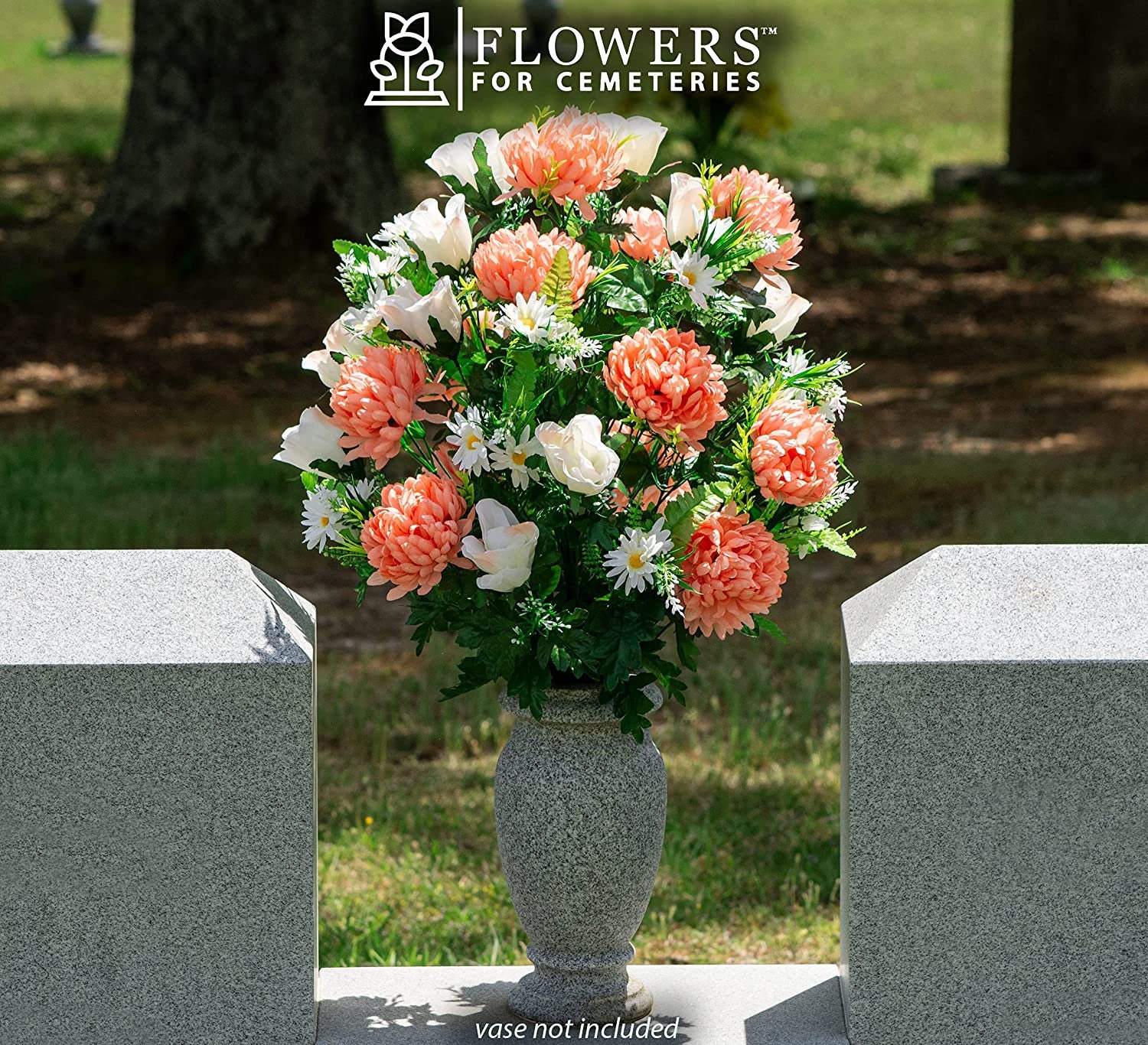XONOR Flores artificiales para cementerio, juego de 2 ramos de rosas  artificiales, flores conmemorativas con jarrón para decoración de lápidas  de