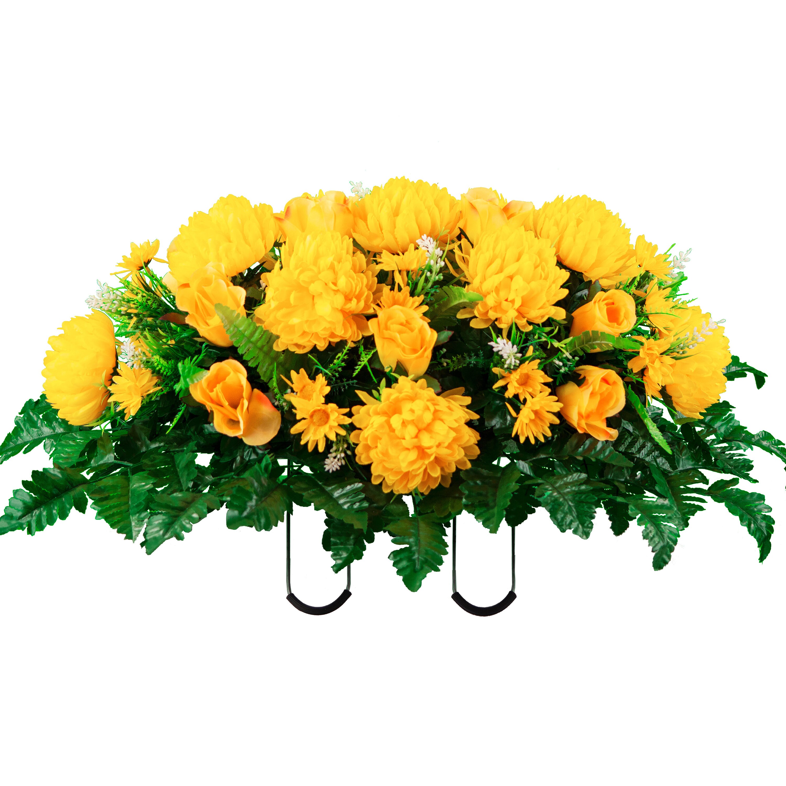 Yellow Mums and Roses Artificial Cemetery Saddle Cemetery Etsy