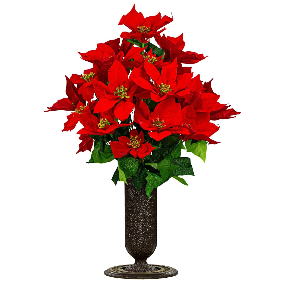 Christmas Red Poinsettia Cemetery Arrangement Sympathy Artificial