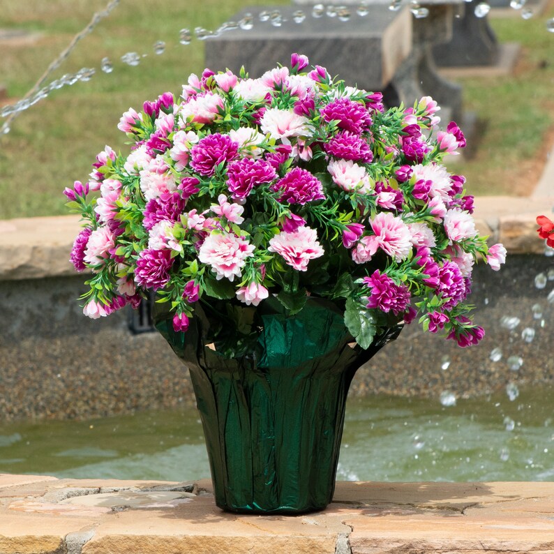 Artificial Garden Mum Plant in Green Flower Pot Pink and Etsy