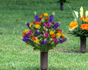 Purple Violet Yellow Wildflower Mix Cemetery Flowers for Vase - Artificial Flowers for Cemetery - Spring Wildflower Arrangement (MD2320)