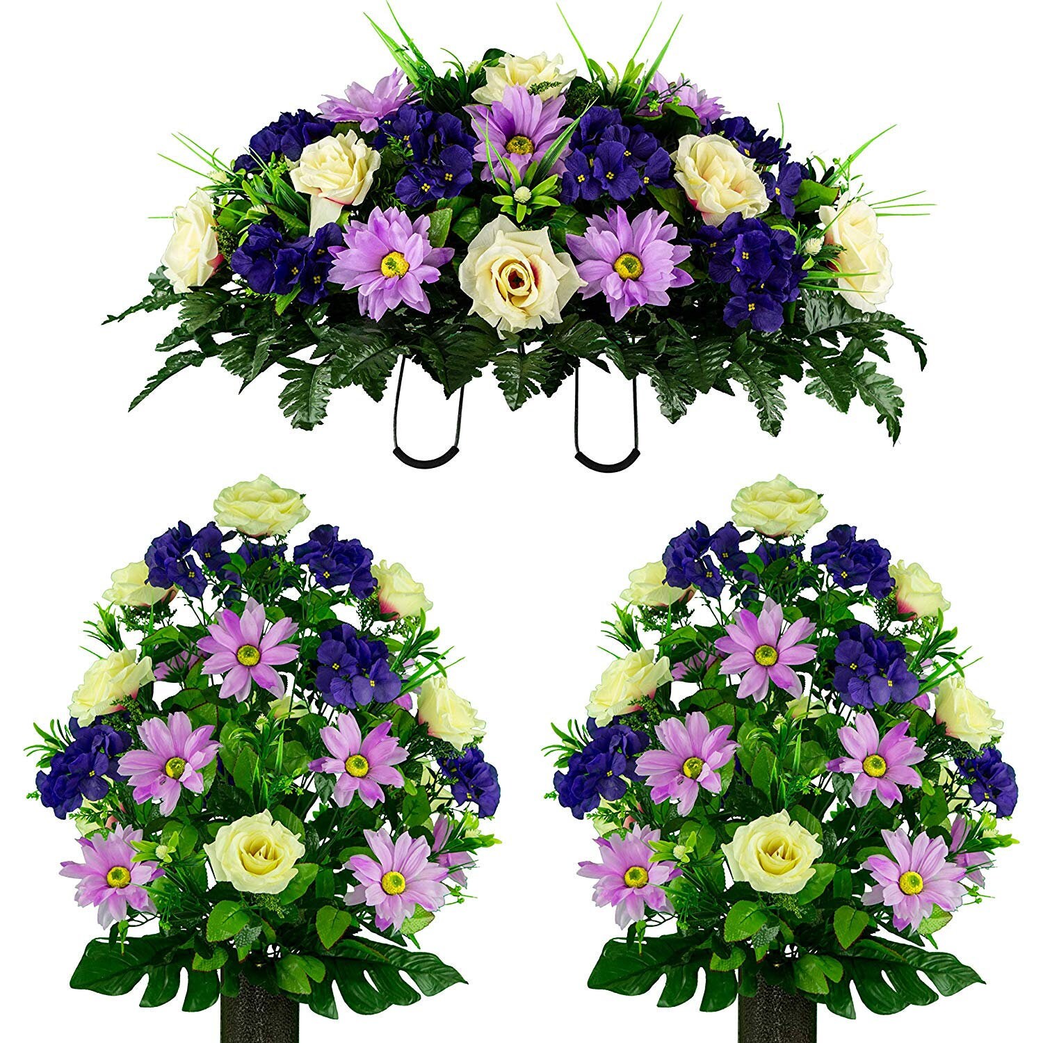 Purple And Cream Cemetery Saddle And Flower Arrangement Set Etsy