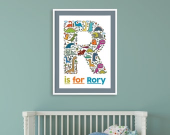 Dino Letter print, DIGITAL DOWNLOAD. Personalised dinosaur artwork - boys room - girls room - dino print - custom print - kids room print