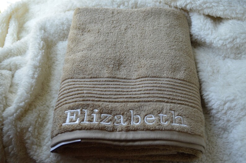Monogrammed Large Bath Towels Personalized Beige Bath Towels Etsy