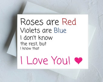 Cute Valentines Day Card / Card For Him / Card For Her / Funny Valentines Card / Roses are Red Violets are Blue /  5.5" x 4.25"