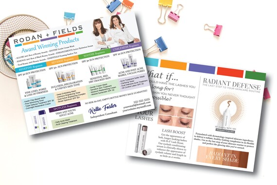 rodan and fields flyer postcard rodan fields brochure lashboost regimens spotless regimen rf marketing skin care rodan and fields product catalog