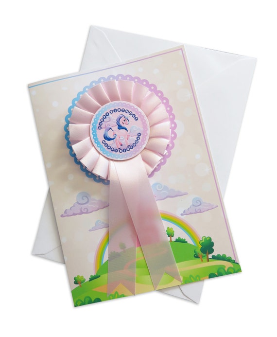 Personalised Unicorn Happy Birthday Rosette Card Etsy