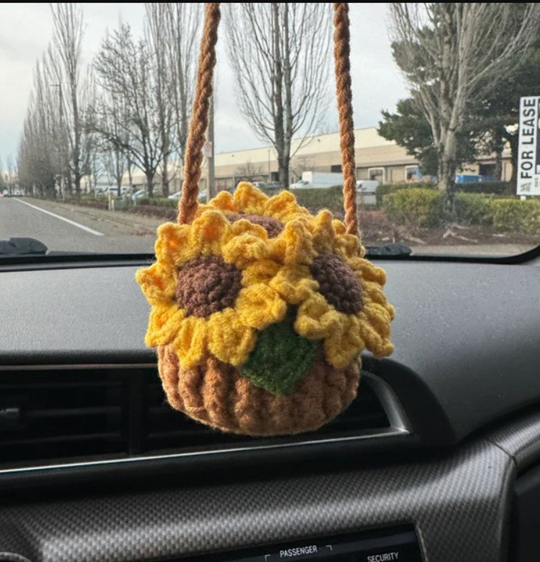Cute Crochet Flower Car Ornament Etsy