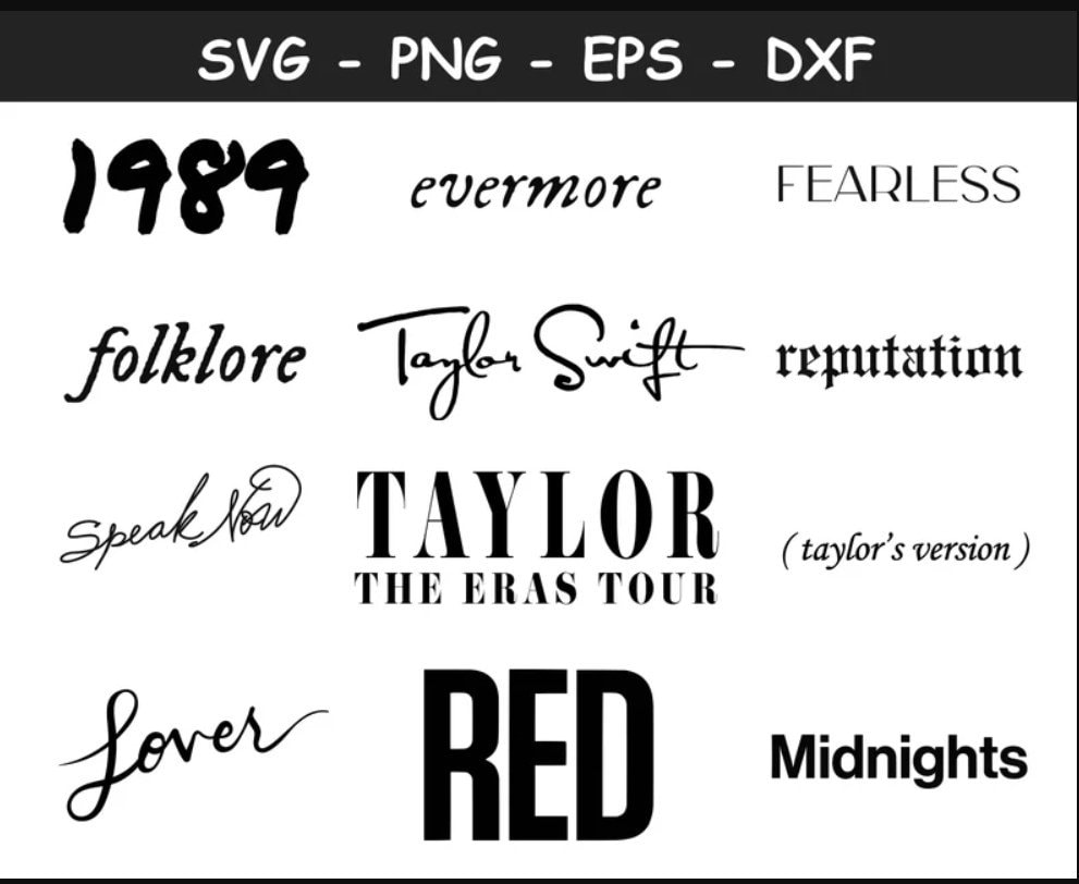 Taylor Swift Albums SVG Mega Pack, 1989 Taylor, Reputation, Archivo ...
