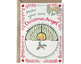 Christmas Angel A5 postcard, angel with holly, cut out and make, papercraft
