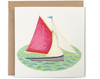 Greeting card, Oyster Smack, wooden boat, working boat, classic boat, traditional boat, red sails