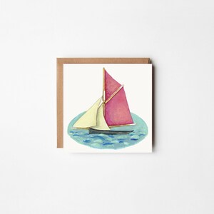 Kleine wenskaart, marszeil smack, houten boot, zeilboot, klassieke boot, traditionele boot, rode zeilen