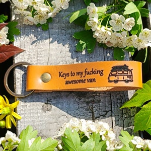 Keys To My Fucking Awesome Van Keychain, Personalised Leather Keyring, Laser Etched, Camper Gift, Camper Van, Camping Lover, Funny Camping