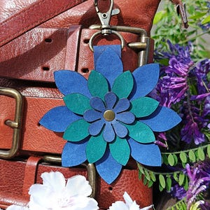 Leather Flower Purse Charm: Cobalt, Emerald, Italian Vegetable Tanned Leather