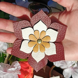 Gelb, Weiß und Burgund Leder Blume Geldbörse Charme, 8 Styles, Taschen Accessoire, Clip auf Tasche Geldbörse Charme, Braun, Blau Türkis, Grau, Beige