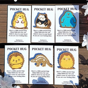Câlins de poche animaux mignons, chat, ours, hérisson, stégosaure, cadeau tu m'as manqué, petit compagnon en bois découpé au laser peint à la main, je pense à vous, souvenir