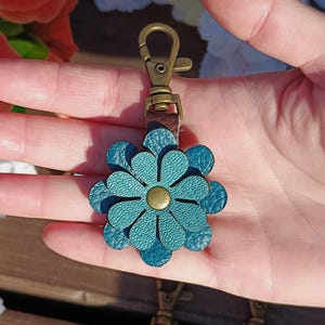 Blau Türkis Leder Geldbörse Charme, 6 Styles, geschichtete Blumen Tasche Flair, Clip auf, braun, beige, gelb, blau, burgund, rot Charme