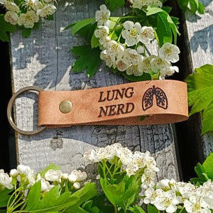 Respiratory Therapist Gift / Lung Nerd Keychain, Personalised Leather Keyring, Laser Etched, Funny Respiratory Gift, Lung Keychain, Birthday