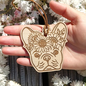 French Bulldog Reusable Car Air Freshener, Laser Engraved Wood, Fragrance Oil And Diffuser, Gift  For Her, Rearview Mirror Accessories