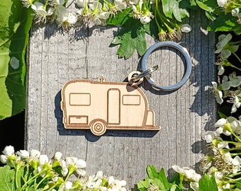 Trailer Keychain, Wooden Keyring, Personalised, Laser Etched, Camper Gift, Camper Life, Camping Lover, Gift for Camper, Camping Keychain