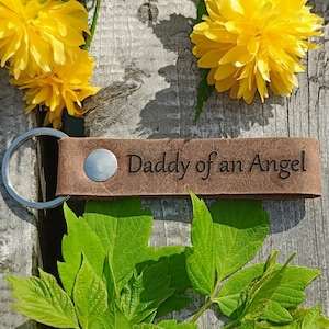 Father's Day Gift / Daddy Of An Angel Keychain, Thick Premium Leather Keyring, Personalised, Laser Etched, Memorial Keychain, Loss Of Baby