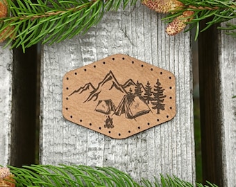 Patch en cuir de montagne, Cuir pleine fleur tanné végétal, Camping, Randonnée en montagne, Pour aventurier, Explorateur, Patchs pour sac à dos