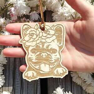 French Bulldog Reusable Car Air Freshener, Laser Engraved Wood, Fragrance Oil And Diffuser, Gift  For Her, Rearview Mirror Accessories