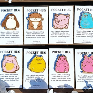 Pocketknuffels schattige dieren, pinguïn, otter, varken, hond, mis je cadeau, handgeschilderde lasergesneden houten zakvriend, dierentuin, aan je denken, aandenken