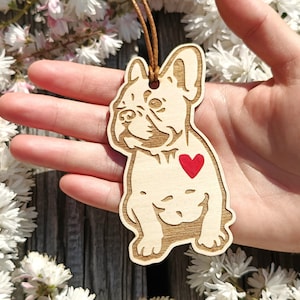 French Bulldog Reusable Car Air Freshener, Laser Engraved Wood, Fragrance Oil And Diffuser, Gift  For Her, Rearview Mirror Accessories