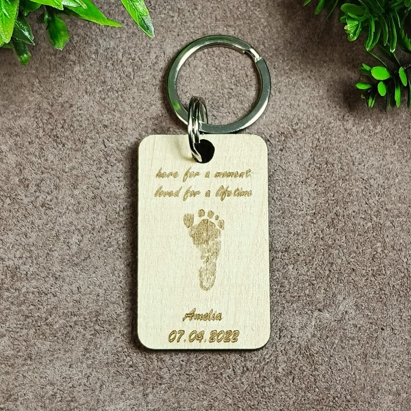 Memorial Keychain, Actual Baby Footprint Keychain, Wooden Keyring, Laser Etched, Personalized, Dad Of An Angel, Mother’s Day, Mom Gift