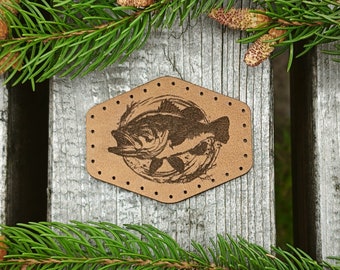 Bass Fishing Leather Patch, Full Grain Vegetable Tanned Leather, Nature Lover, Fishing Patches For Backpack, Jackets, River, Water, For Dad