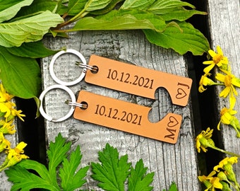 Anniversary Keyring, Set of 2 Keychains, Gift For Couple, Personalised Date And Initials, Laser Etched, Valentine’s Day Gift, Wedding Gift