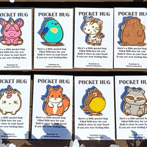 Câlins de poche Animaux mignons, rhinocéros, oiseau, licorne, cadeau tu m'as manqué, petit ami en bois découpé au laser peint à la main, zoo, je pense à vous, souvenir