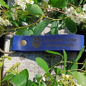 Police Officer Keychain, May You Have Courage And Always Be Safe, 28 COLORS Premium Leather Keyring, Personalised, Laser Etched, Cop Gifts