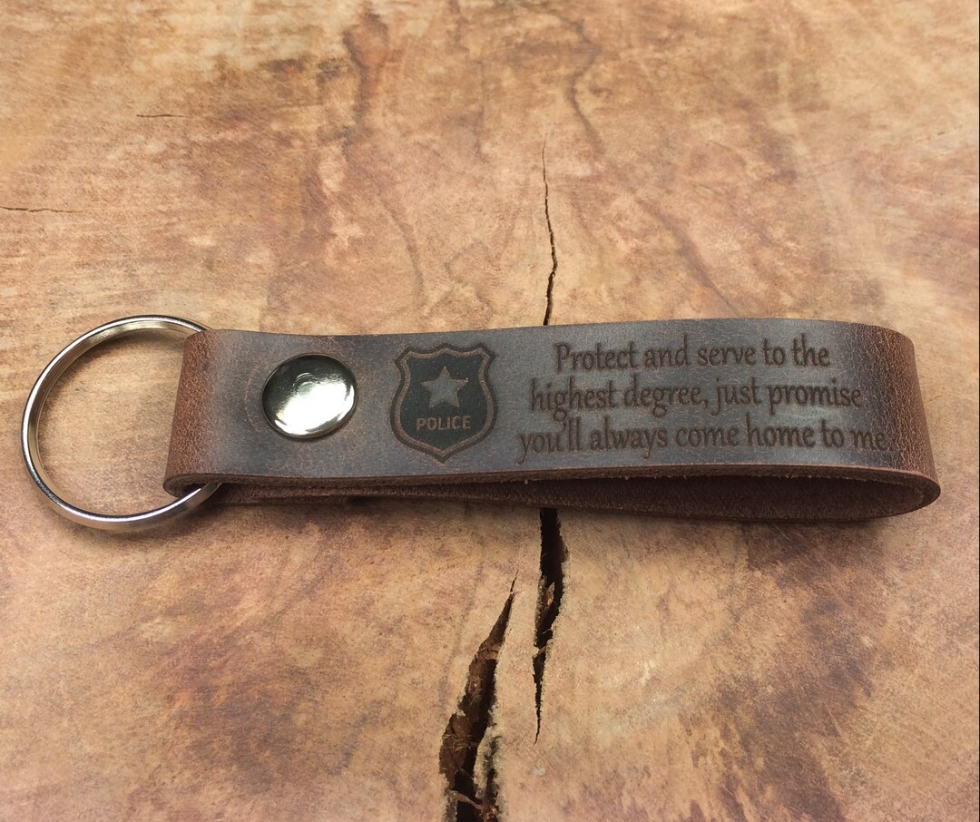 Police Officer Keychain, Thick Premium Leather Keyring, Personalised