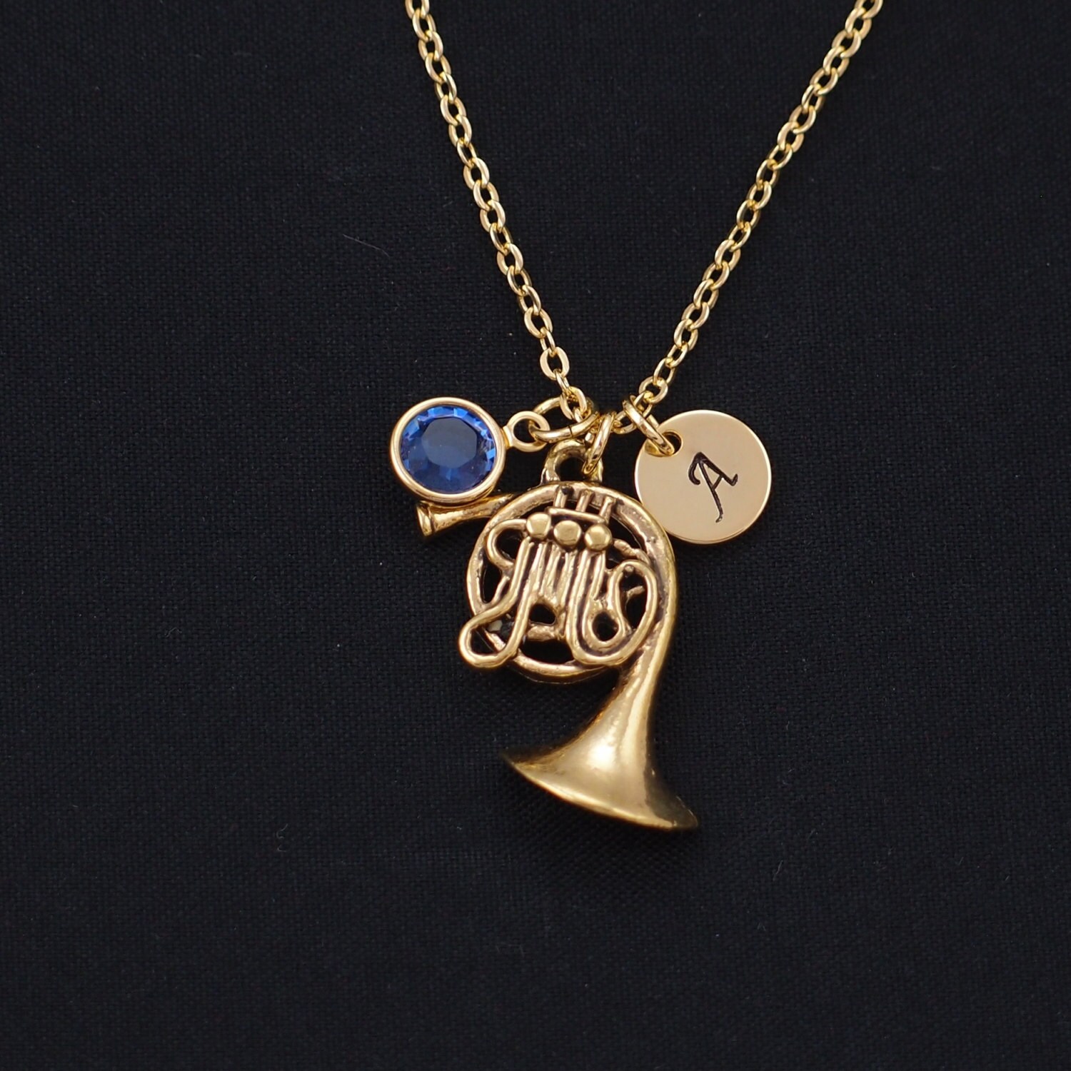 french horn necklace gold filled initial necklace Etsy