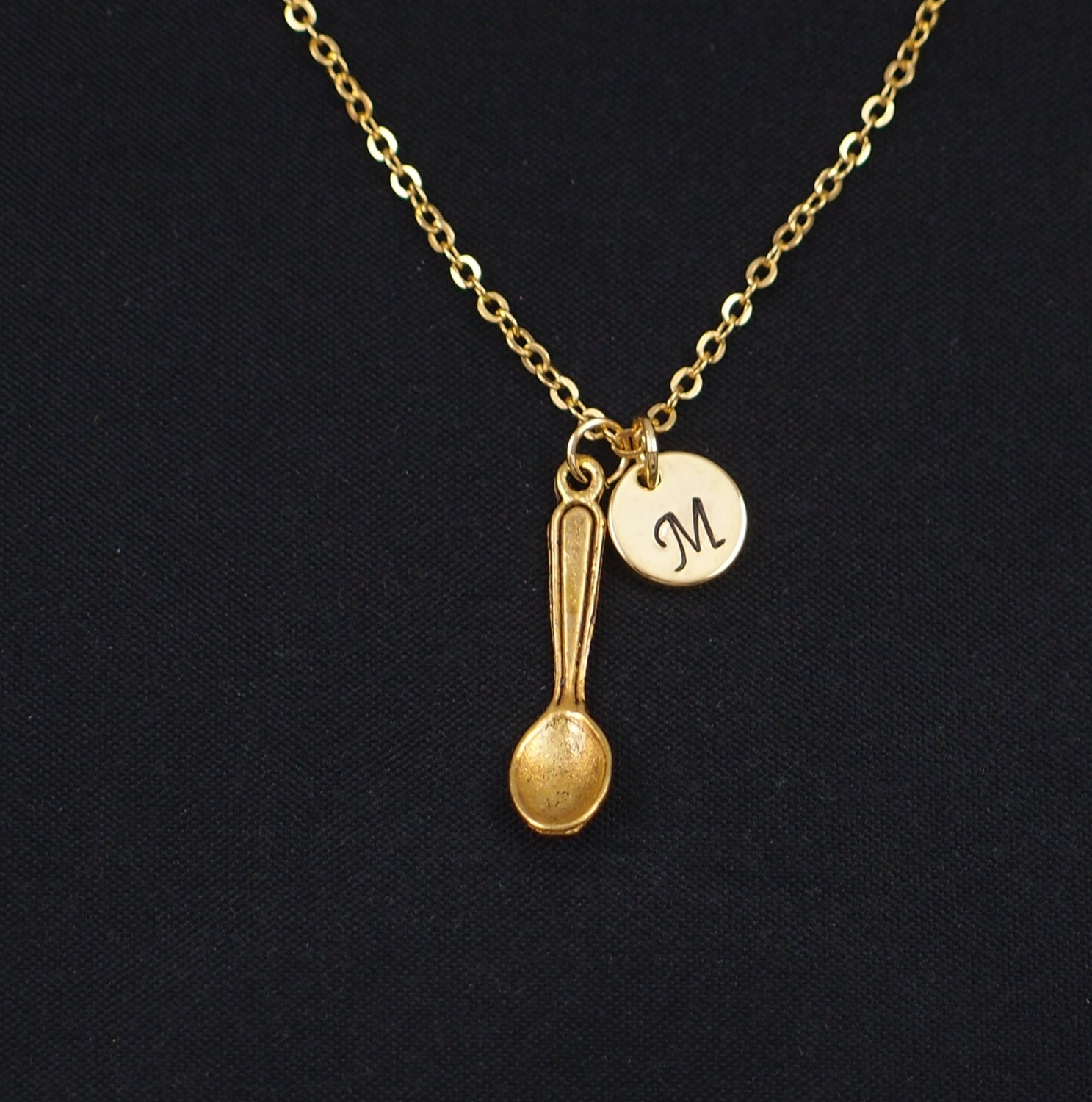 tiny spoon necklace gold filled initial necklace gold spoon Etsy