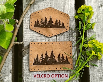 Pine Tree Leather Patch, Velcro Option, Full Grain Vegetable Tanned Leather, Camping, Tree Ridgeline Hiking, Adventurer, Explorer, Backpack